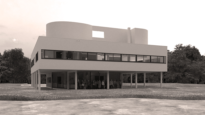 3D exterior and interior rendering of architecture, villa savoye, virtual building, international style virtual museums cultural heritage cultural sites and historical monuments 3D technology Virtual Reality
