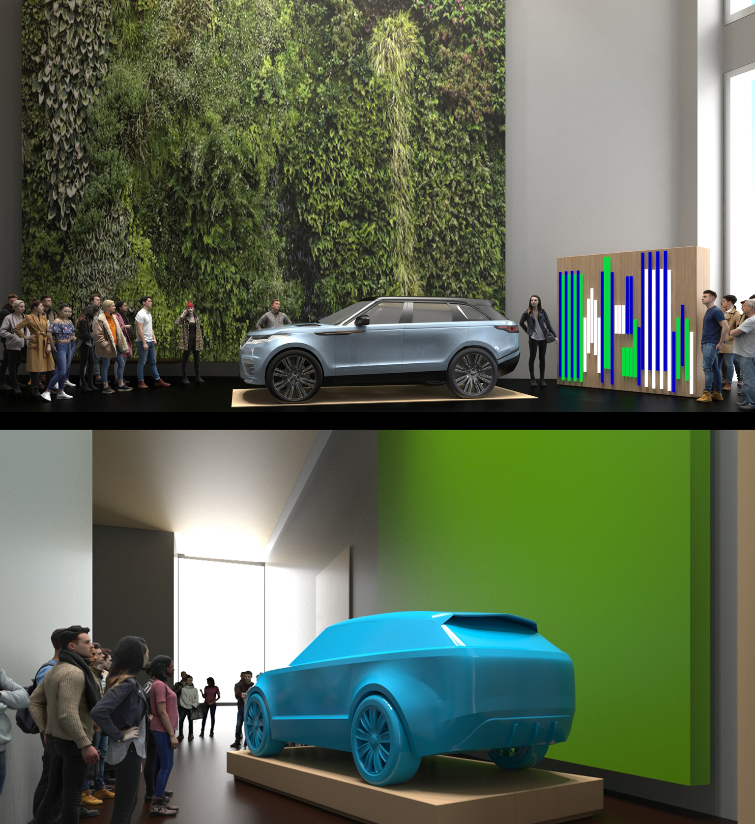 range rover - atrium at lincoln center new york  3d rendering 3d design visualization 3d visualization car event public space